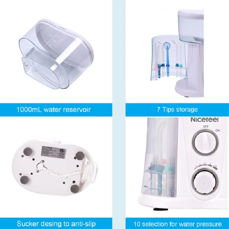 Koop Nicefeel Monddouche   Dental Water Flosser met 1000 ml Water Tank + 7 Tips met Verstelbare Druk Water Pick