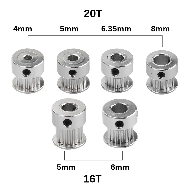 

3D Printers Parts GT2 Timing Pulley 16 Tooth 2GT 20 Teeth Aluminum Bore 4/5/6.35/8mm Synchronous Wheels Gear Part For Width 6mm