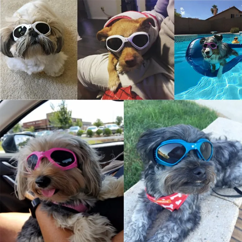 Очки для домашних животных, солнечные очки для собак, цветные УФ-очки, защита с регулируемым ремешком для больших собак, водонепроницаемые и ветрозащитные