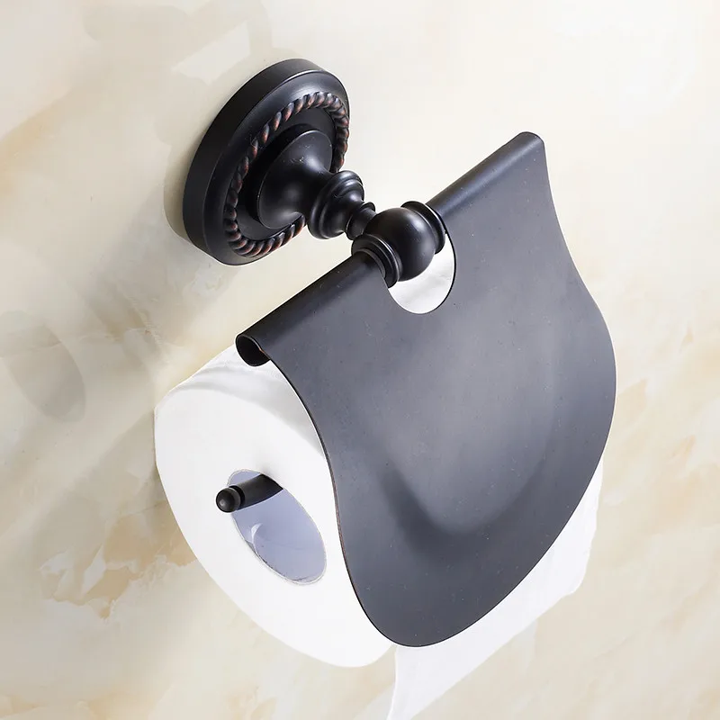 Toilet Paper Holder Toilet Roll Holder Paper Holders Antique Brass Toilet Roll Tissue Holder Bath Rack Wall Mounted Bathroom Accessories Black WC Paper Holder HJ-1308