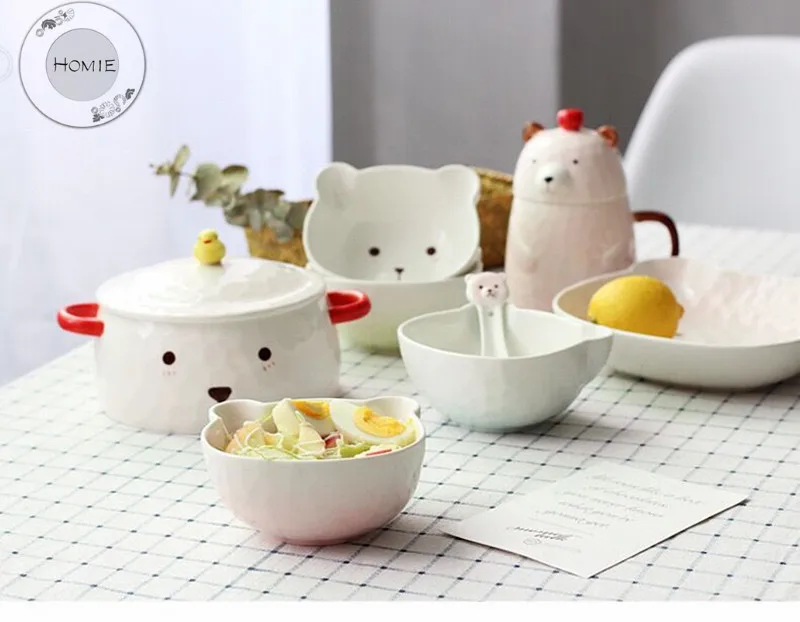 HOMIE Ceramic Cartoon Bear style Dishes Plate Fruit Salad Bowl Tableware Home Party Decor Dining Supplies Children's bowl gift06