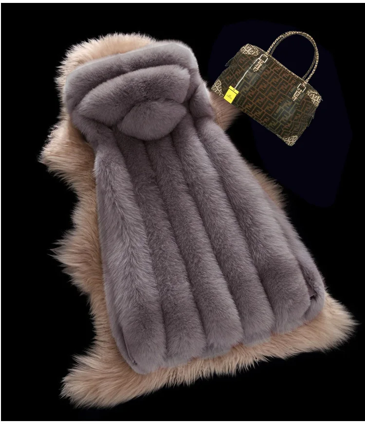 SC264 3XL размера плюс зимний теплый искусственный Лисий мех толстый Женский Повседневный длинный жилет женский открытый стежок кардиган с шапкой пальто с капюшоном