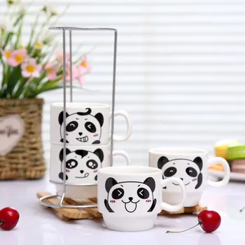 

Ceramic cup set coffee cup with iron frame milk cup tower cartoon cup sale b