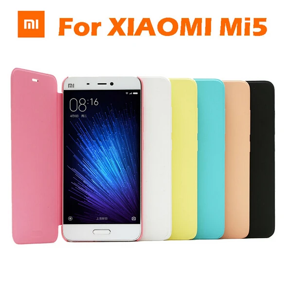  2016 New 100% Original Xiaomi Mi5 Flip Case Official PU Leather Cover for Xiaomi 5 Mi 5 Smart Case Wake UP Scrub PC Back Cover 