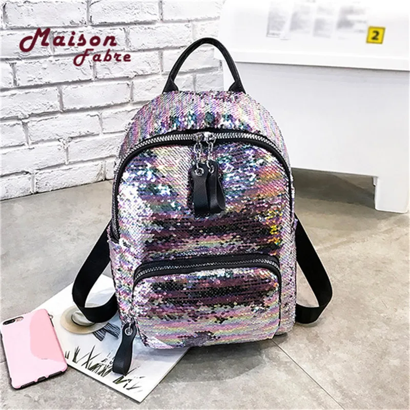 Maison Fabre Backpack Women Sequin Hit Color School Bag Backpack Student Satchel Travel Bag Backpack Mochila de dama