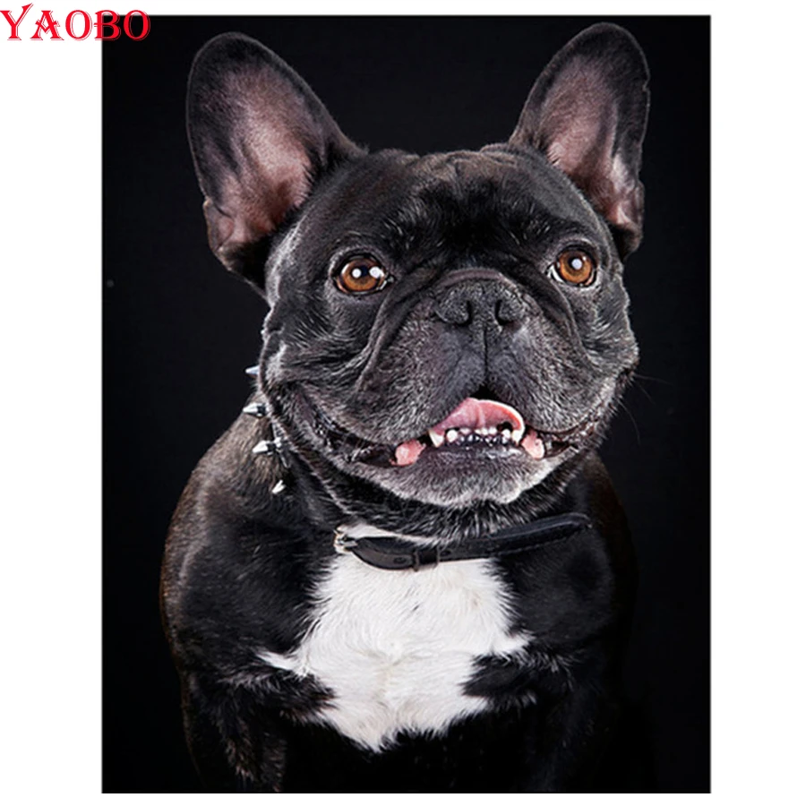 bugnaw 5d Diy Diamond Painting Full Quadrato Rotondo Punto Croce Punto Croce Francese Bulldog Cane Diamante Ricamo Diamante Mosaico Vendita Home Decor 20x30cm NoFramed