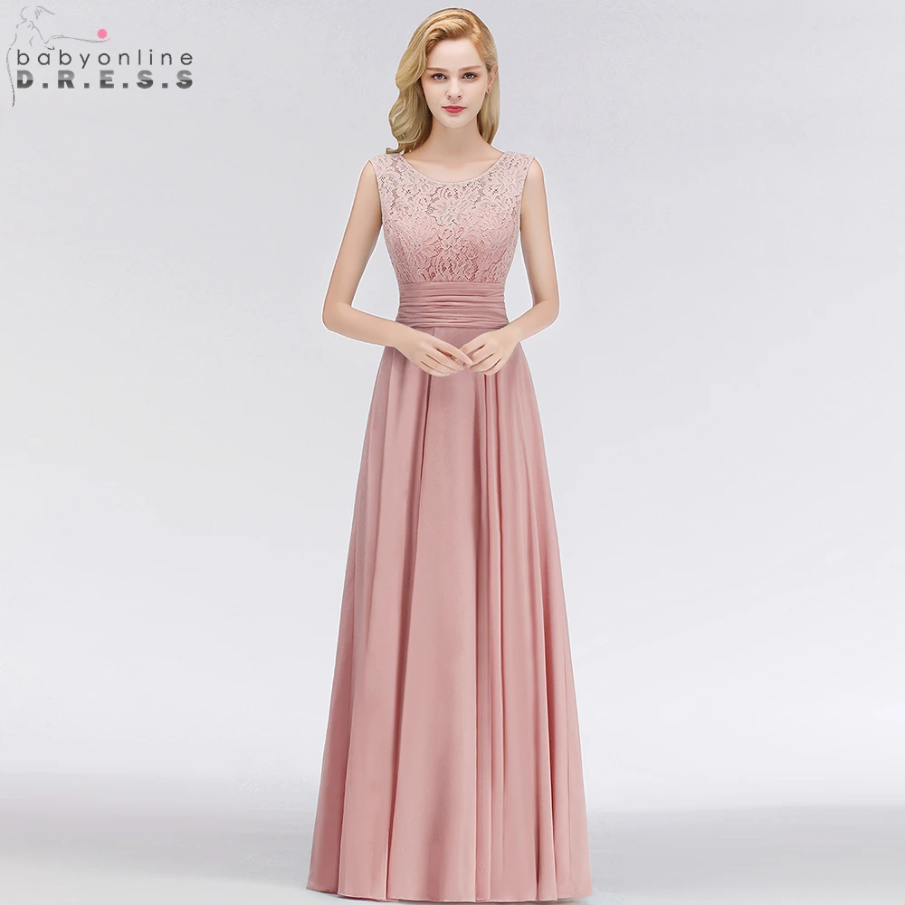 

Babyonline Elegant O Neck Lace Chiffon Long Evening Dresses Formal Party Dresses 2019 Backless Evening Gown robe de soiree