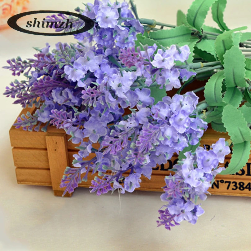 SHIMZH Bulk Artificial Lavender Flowers For Wedding 4Pcs/Lot Love Purple Lavender Flowers Vinyl Mural Decal Silk Fake Lavender