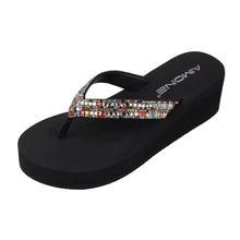 AIMONE Sigrid Summer Multicolor Rhinestone Wedge Sandals Women Flip Flops Beach Sandals Shoes Casual Sandals Womens Ladies Shoes bohemian sandals for women wedge shoes crystal decoration grey army green shoes ladies cute casual shoes rhinestone sandals