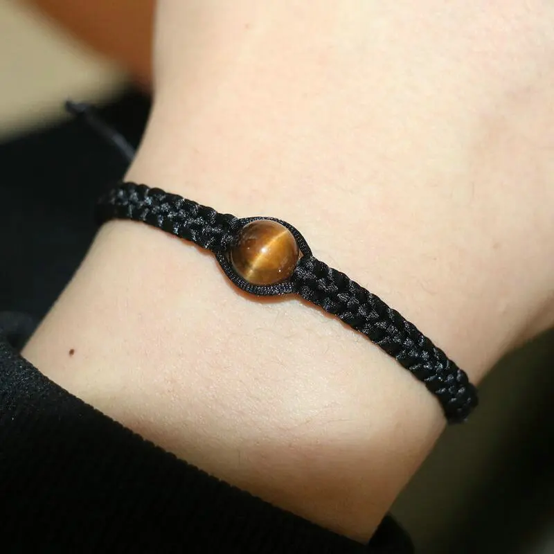 

10mm Tiger Eye Stone Onyx Lava Stone Reiki Chakra Bracelet Men Black Rope Thread Braid Bracelets For Couples viking bijoux