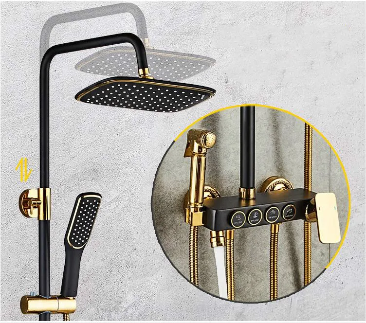 

Black and gold shower suit Household all-copper cold and hot pressurized retro bathroom shower free shipping