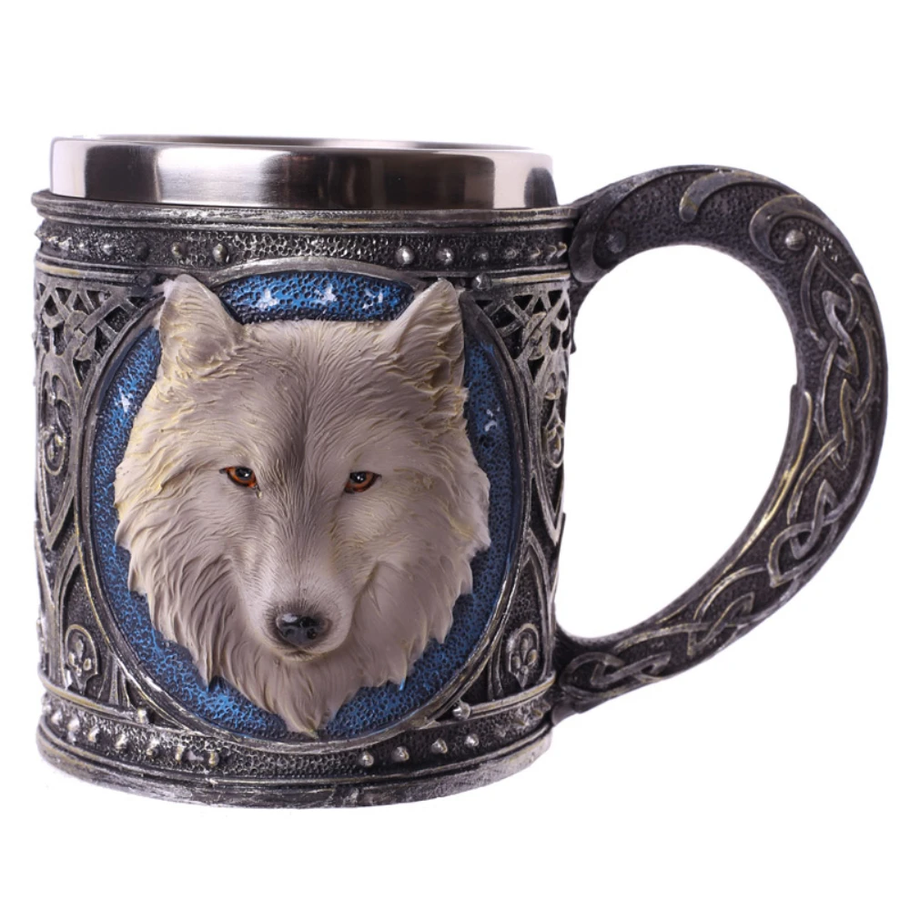 3D Wolf Mug Cartoon Animal Lone Wolf King Drinking Cup Retro Resin Stainless