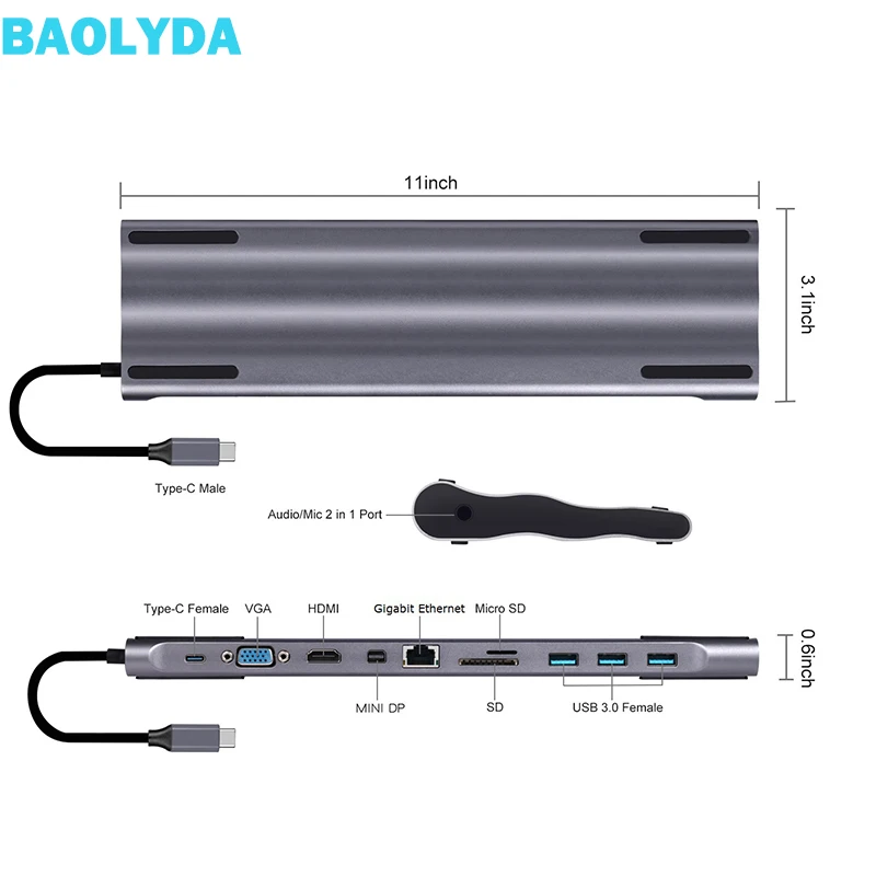 

Baolyda 11/10in1 USB C HUB HDMI / VGA /Card Reader RJ45 USB-C HUB HDMI / for Macbook Pro USB C to USB3.0 Adapter for Macbook