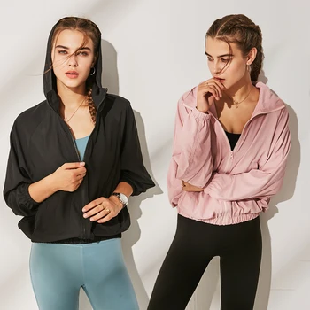 

Womens Running Top Long Sleeve Sun Protection Jacket Sports Wear For Women Gym Quick Dry Breathable Hooded Zipper Coat