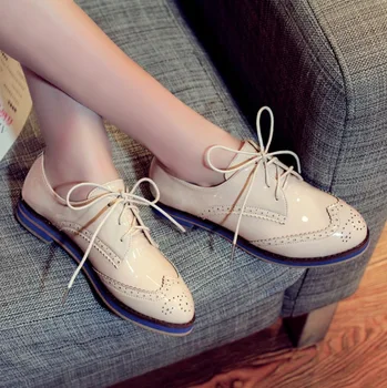 

Spring And Summer Women Shoes British Style Casual Flat Leather Single Shoes Rubber Sole Lacing Martin Shoes Women Flats