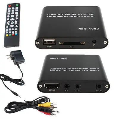 

1080p Full HD Ultra Portable Digital Media Player For USB Drives SD/SDHC Cards Inclued Car adapter and AV Cable Black
