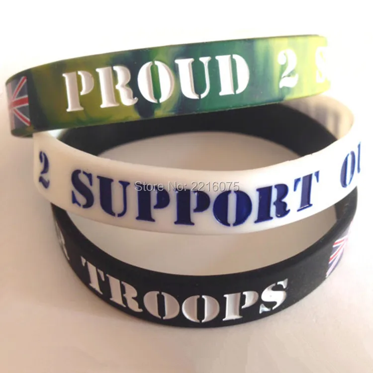 300pcs CAMO FLAG PROUD 2 SUPPORT OUR TROOPS wristband silicone