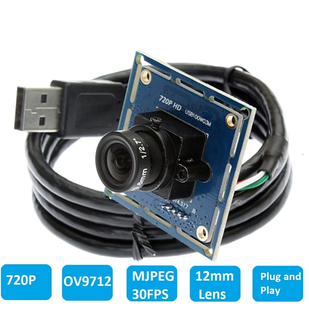ELP OV9712 Sensor 1.0Megapixel12mm lens HD CMOS Mini Camera Board USB Webcam HD Android Module Camera USB 2.0 ELP-USB100W03M-L12