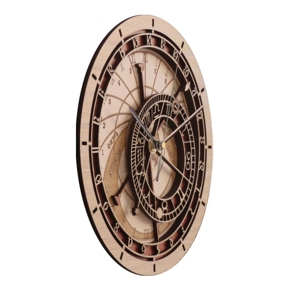 Creative wall clock Prague Astronomical Wooden Clock Living Room Wall Clock Quartz Clock Home Decoratio wood clock wall