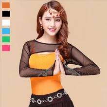 Для женщин и девочек, стразы, тюль, сетка, кружево, болеро, длинный рукав, блестящий, для танца живота, укороченный топ, для танца живота, болеро