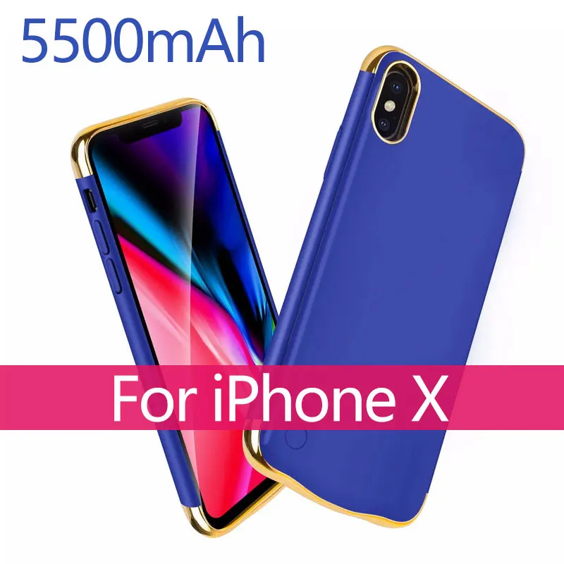 5500 мАч чехол для внешнего зарядного устройства для iPhone X XS 6000 мАч чехол для зарядки аккумулятора телефона для iPhone XR XS MAX - Цвет: Blue