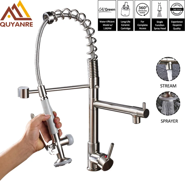 Best Price Quyanre Kitchen Faucet Spring Kitchen Tap Faucets 360 Rotation Single Handle Mixer Tap Brass Pull-out Sprayer Basin Faucet