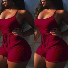 Женский сексуальный Облегающий комбинезон на шнуровке без рукавов с открытой спиной, летний клубный комбинезон, короткие штаны