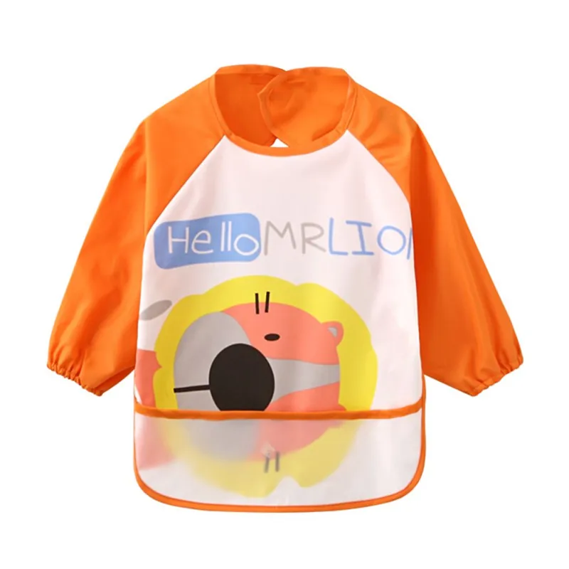 

Newborn Children's Gown Waterproof Baby Eating Pocket Boys Girls Cute Cartoon Baby Bib Long Sleeve Anti-Clothing