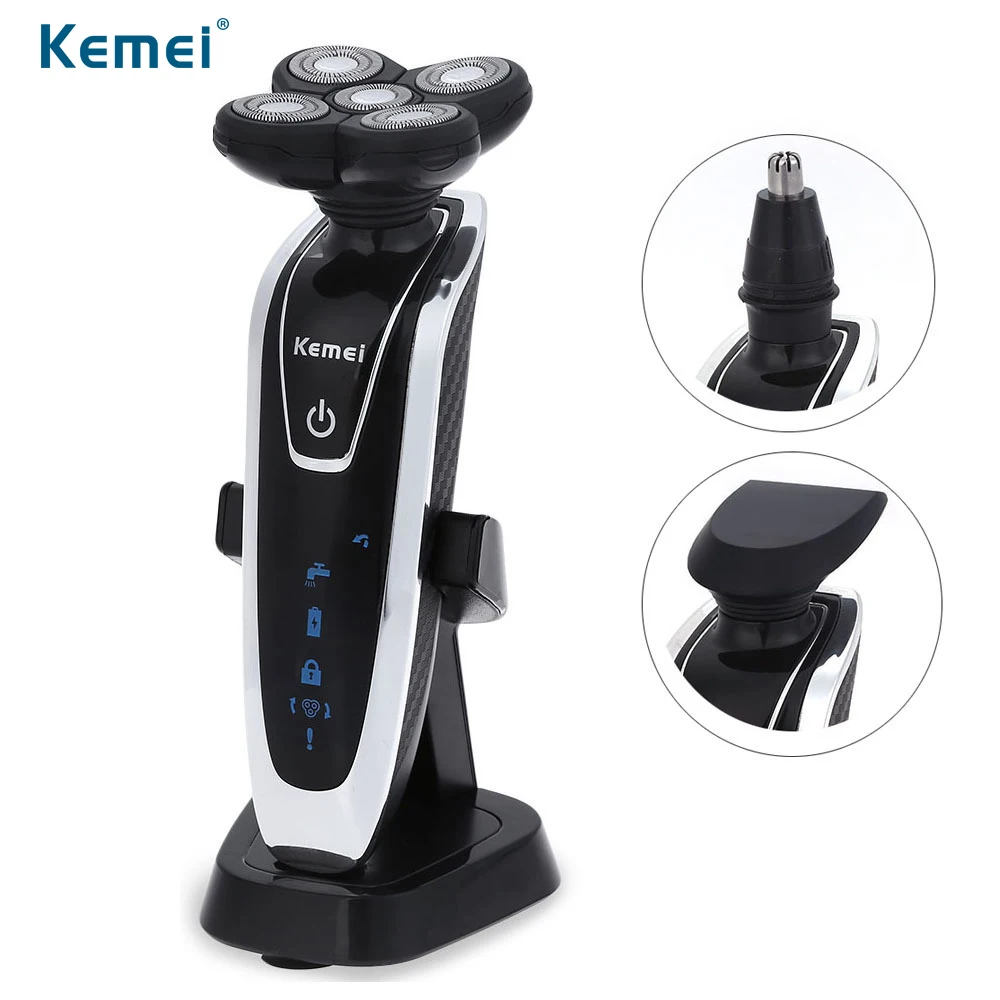 

Kemei 5886 3 in 1 Electric Shaver Men Washable Rechargeable 5D Heads Triple Blade Razor with Nose Trimmer Face Care