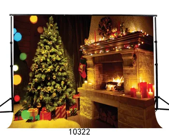 

Christmas Gifts Fireplace Vinyl Backgrounds for Photography Computer Printed Photo Backdrops Photocall for Children Baby Party