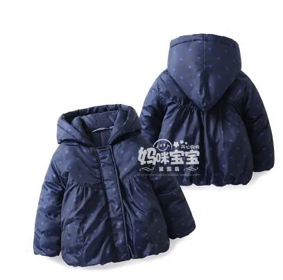Новинка г.; осенне-зимние куртки; Одежда для девочек; детское плотное пальто с капюшоном; теплые хлопковые куртки со звездами для маленьких девочек; Верхняя одежда для детей - Цвет: Navy blue