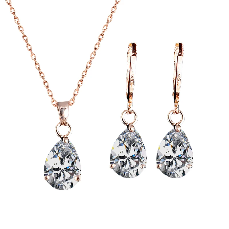 Комплект из колье и серёг с фианитом|earrings set for women|wedding jewelry setsnecklace earring |