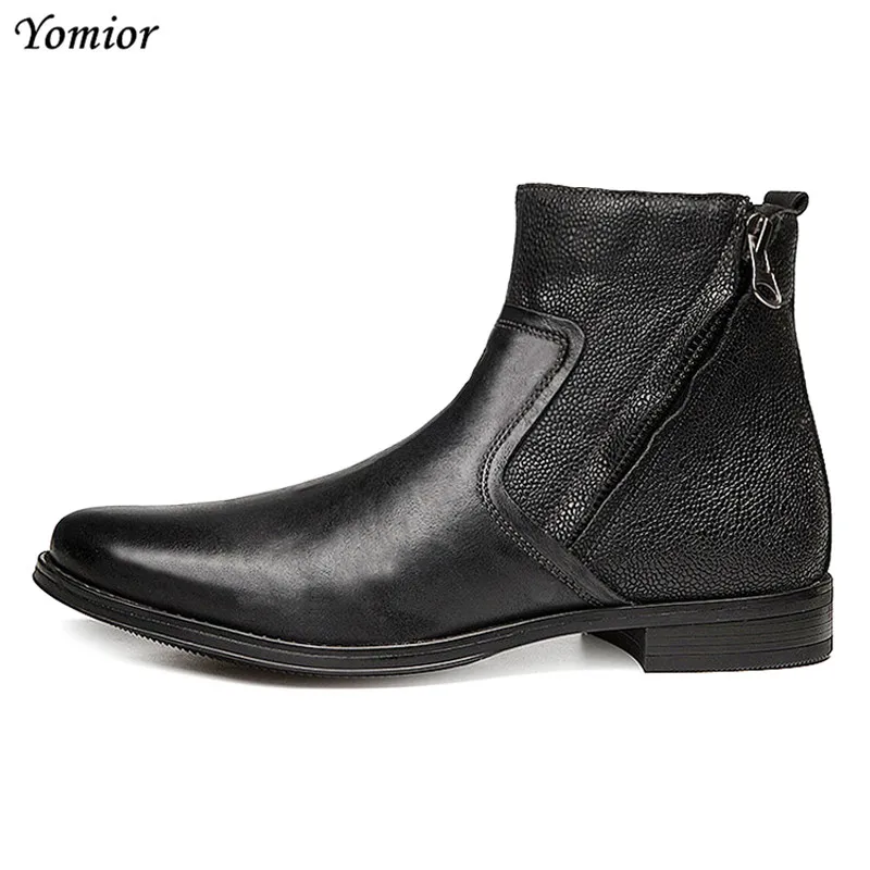 Yomior/Мужская обувь из натуральной кожи с острым носком; сезон осень; британский стиль; официальные ботильоны под платье; роскошные дизайнерские черные ботинки «Челси»