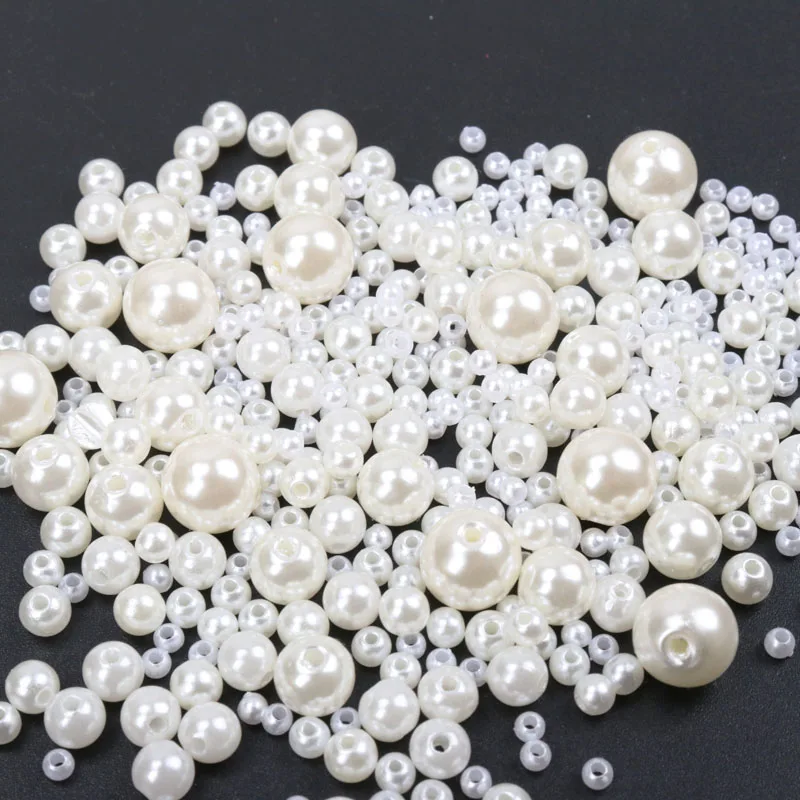 White Ivory 3 4 6 8 10 12 14 16 18 20mm Round Imitation Abs Pearl Beads ...