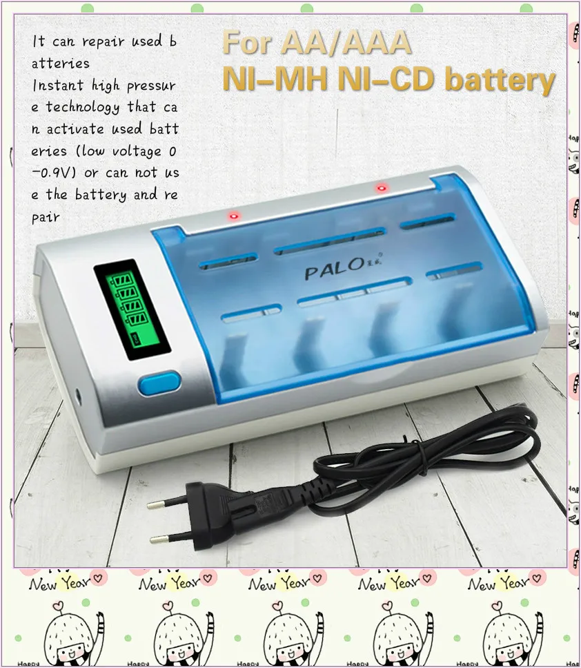 PALO ЖК-дисплей зарядное устройство для AA/AAA/SC/C/D/9 V батарея+ 4 шт nimh 8000 mah аккумуляторная батарея D