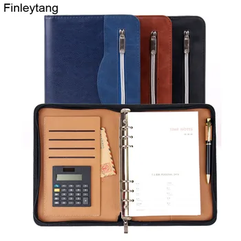 

High Quality Business Notebook With Calculator Multifunction Manager Folder Padfolio PU Leather Zipper Notepad Travel Agenda B5