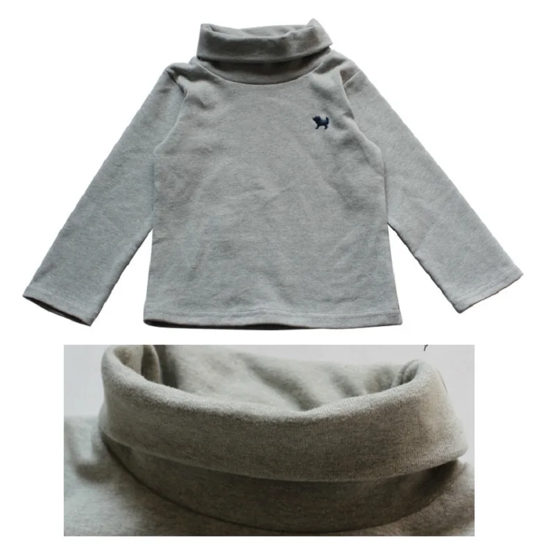 Hooyi/однотонные футболки для маленьких мальчиков Осенняя водолазка с длинными рукавами и высоким воротником, с вышивкой собаки, нижняя рубашка для девушки, хлопковая детская футболка, Топ
