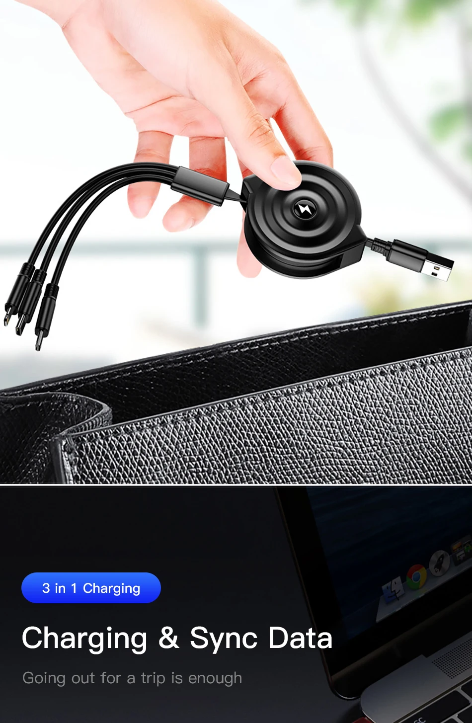 !ACCEZZ 3 in 1 Retractable USB Cable For iPhone XS XR Micro USB Type C TPE Fast Charging For Samsung Xiaomi Huawei Android Phone (7)