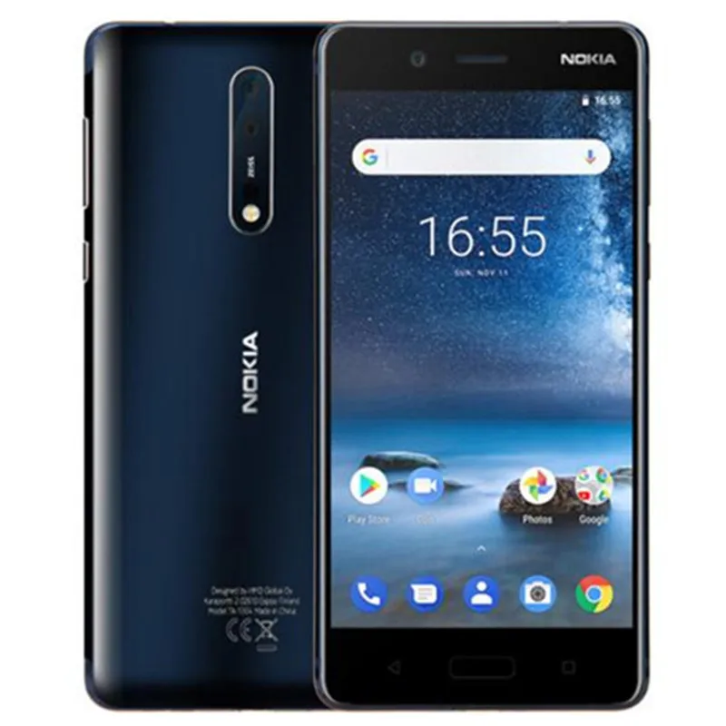 Разблокированный Nokia 8 Qualcomm835 Dual SIM 5,3 дюймов экран 4 Гб+ 64 Гб двойная задняя камера 13,0 МП 4G-LTE отпечаток пальца