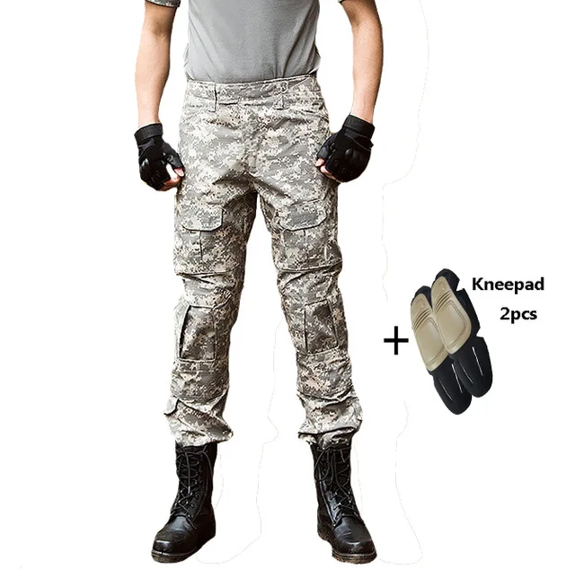 Мужские тактические военные брюки карго, охотничьи брюки, камуфляжные Hombre, уличные охотничьи тренировочные боевые брюки с наколенниками - Цвет: With Knee Pads