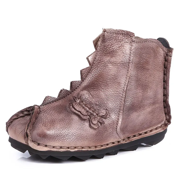 

2018 new hand-stitched retro color leather women's ankle boots soft bottom cotton and linen clothing style women's shoes