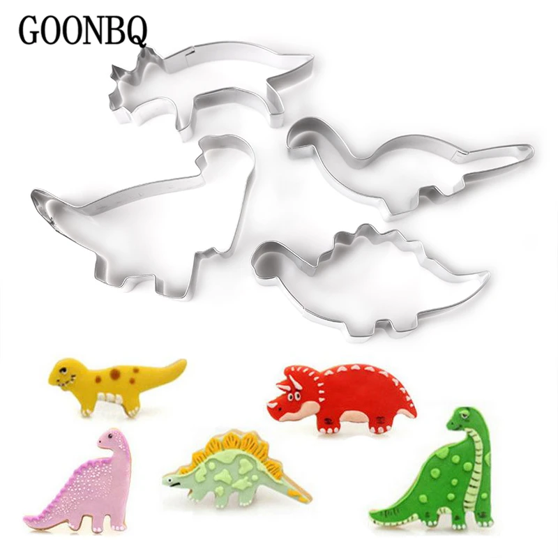 GOONBQ 4 pcs/set Dinosaur Cookie Mold Stainless Steel Animal Dinosaur