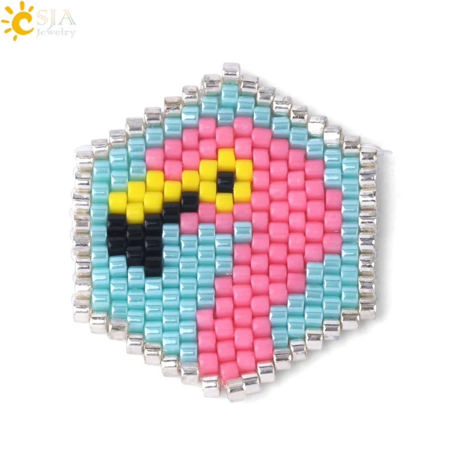 

CSJA Pink Bird Jewelry Necklace Choker Earring Bracelet Bangle Connector Charms Miyuki Mini Delica Beads Hexagonal Pendant S321