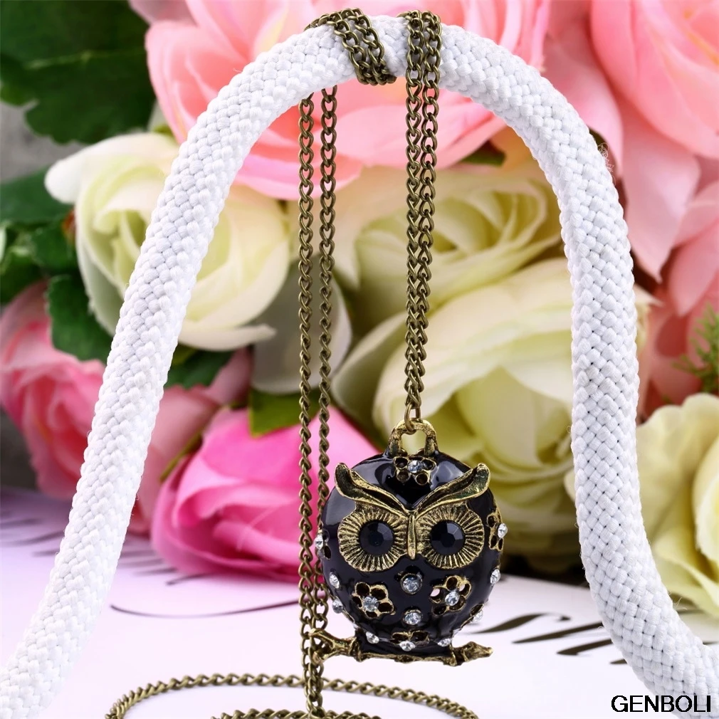 

Vintage Necklace Cute Enamel Crystal Rhinestone Owl Pendant Long Sweater Necklace Clearance drop shipping