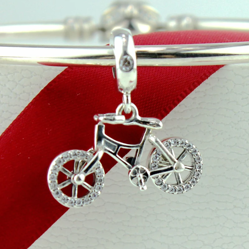 

ROCKART 100% 925 Sterling Silver Brilliant Bicycle Dangle Charm Fits Original Bracelets Bangles DIY Beads Fine Jewelry