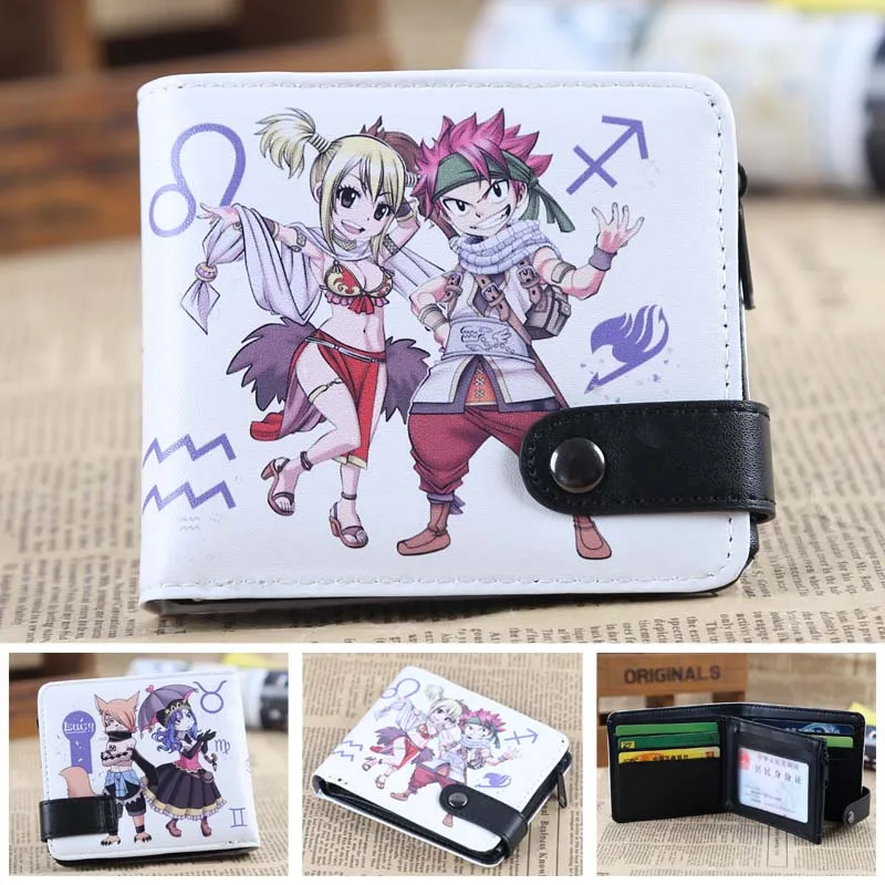 Аниме Феи хвост Chibi Natsu& Lucy PU короткий нулевой кошелек/портмоне/многослойный двойной бумажник на кнопке - Цвет: Fairy Tail