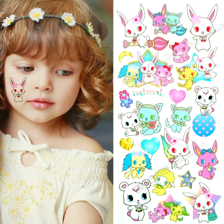Children waterproof tattoo stickers female The gem pet rabbit Jewelpet