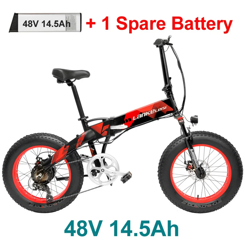 Складной электрический велосипед X2000 20 дюймов, 7 скоростей, 48 В, 500 Вт, мощный двигатель, 5 пар, горный велосипед, снежный велосипед, Лидирующий бренд переключателя передач - Цвет: Red 14.5Ah Plus