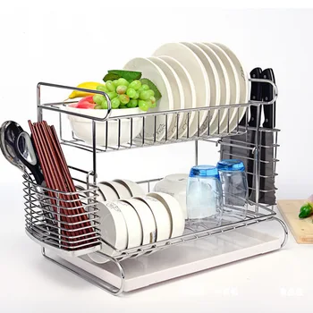 

Racks & Holders Kitchen Storage & Organization 304 stainless steel dish rack + chopsticks basket + knife rack two layers holder