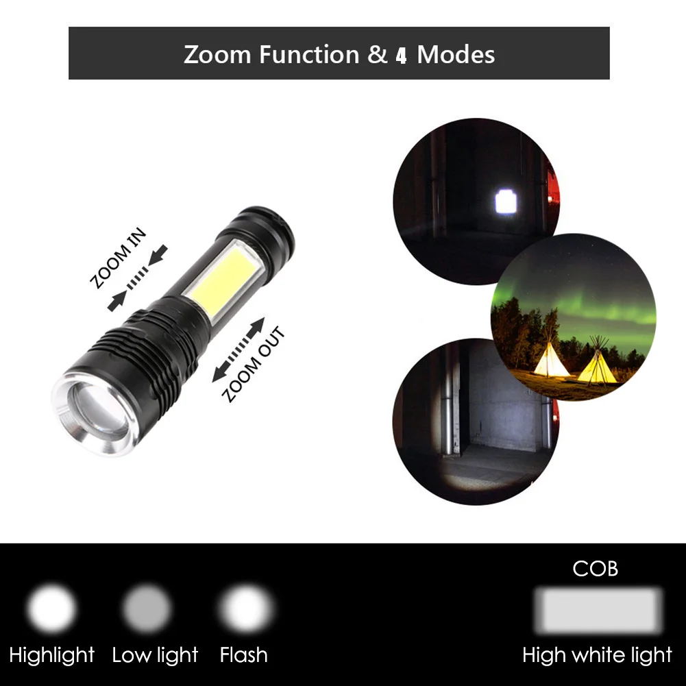 4 режима Масштабируемые COB светодиодный тактический Водонепроницаемый фонарь XML T6 светодиодный фонарь на светодиодах COB светильник для кемпинга рыболовные мигающие огни Применение 18650